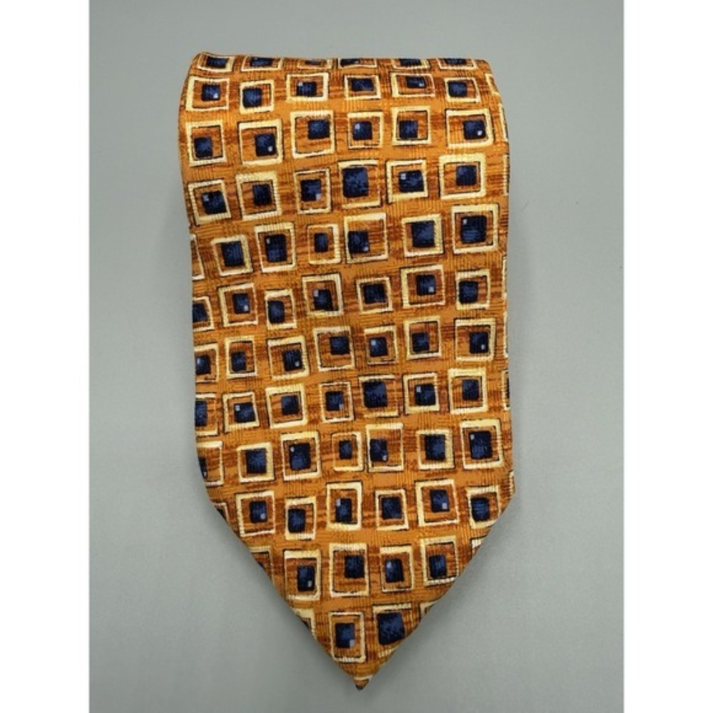 Jacques Estier 100% Silk Tie Butterscotch Orange And Navy‎